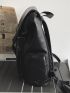 PU Flap Backpack Buckle & Letter Patch Decor Stitch Detail Vintage