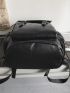 PU Flap Backpack Buckle & Letter Patch Decor Stitch Detail Vintage