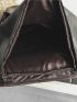 PU Flap Backpack Buckle & Letter Patch Decor Stitch Detail Vintage