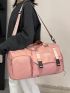 Large Travel Bag Letter Patch Buckle Decor Pink