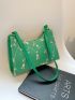 Plant Embroidery Baguette Bag Fashion Style