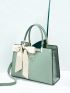 Random Twilly Scarf Decor Top Handle Bag PU Litchi Embossed For Daily Life