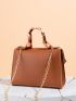 Mini Square Bag Random Pattern Twilly Scarf Decor PU Flap For Daily Life