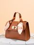 Mini Square Bag Random Pattern Twilly Scarf Decor PU Flap For Daily Life
