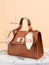 Mini Square Bag Random Pattern Twilly Scarf Decor PU Flap For Daily Life