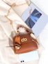Mini Square Bag Random Pattern Twilly Scarf Decor PU Flap For Daily Life