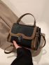 Twist Lock Square Bag Two Tone PU For Daily Life