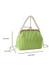 Kiss Lock Satchel Bag Faux Pearl Beaded Chain Green PU Fashionable