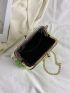Kiss Lock Satchel Bag Faux Pearl Beaded Chain Green PU Fashionable