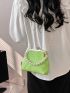 Kiss Lock Satchel Bag Faux Pearl Beaded Chain Green PU Fashionable