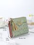Floral Pattern Small Wallet Butterfly & Tassel Decor PU For Daily Life