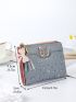 Floral Pattern Small Wallet Butterfly & Tassel Decor PU For Daily Life