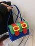 Mini Messenger Bag Color Block Buckle Decor PU For Daily Life