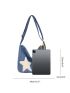 Star Patched Hobo Bag Large Capacity Nylon With Bag Charm For Daily Life