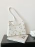Medium Baguette Bag Floral Embroidery Top Handle For Daily