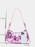 Medium Hobo Bag Studded Decor Ruched Detail Metallic Pink