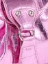 Medium Hobo Bag Studded Decor Ruched Detail Metallic Pink