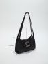 Geometric Pattern Baguette Bag Buckle Decor Black