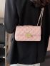 Quilted Square Bag Mini Metal Decor Flap Pink