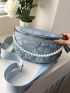Faux Pearl Beaded Waist Bag Flower Graphic Blue Small
