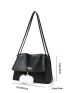 Pom Pom Decor Shoulder Tote Bag Flap Small Black