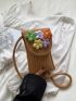 Flower Decor Straw Bag Mini For Vacation Travel