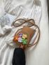 Flower Decor Straw Bag Mini For Vacation Travel