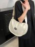 Letter Patch Decor Hobo Bag Medium White