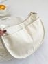 Letter Patch Decor Hobo Bag Medium White