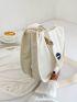 Letter Patch Decor Hobo Bag Medium White