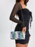 Color Block Rhinestone Decor Flap Chain Square Bag