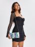 Color Block Rhinestone Decor Flap Chain Square Bag