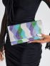 Color Block Rhinestone Decor Flap Chain Square Bag