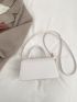 Minimalist Crocodile Embossed White Square Bag Top Handle