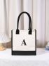 Letter Detail Tote Bag, Women's Simple Canvas Handbag Large Versatile Shopping Bag