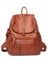 Textured Flap Backpack Vintage Multi Zipper PU For Work And School