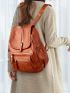 Textured Flap Backpack Vintage Multi Zipper PU For Work And School