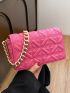 Small Square Bag Funky Neon Pink Quilted Detail Flap Chain PU For Daily Life