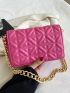 Small Square Bag Funky Neon Pink Quilted Detail Flap Chain PU For Daily Life