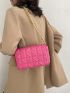 Small Square Bag Funky Neon Pink Quilted Detail Flap Chain PU For Daily Life
