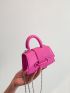 Mini Square Bag Litchi Embossed Neon Pink PU Funky
