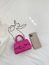 Mini Square Bag Litchi Embossed Neon Pink PU Funky