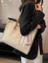 Twilly Scarf Decor Shoulder Tote Bag Small Beige