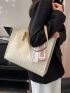 Twilly Scarf Decor Shoulder Tote Bag Small Beige