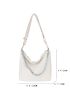 Minimalist Hobo Bag Chain Decor Small Zipper Adjustable Strap White