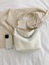 Minimalist Hobo Bag Chain Decor Small Zipper Adjustable Strap White