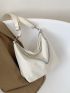 Minimalist Hobo Bag Chain Decor Small Zipper Adjustable Strap White