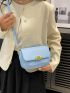 Small Flap Square Bag Metal Decor PU Minimalist Blue