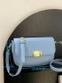 Small Flap Square Bag Metal Decor PU Minimalist Blue