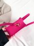 Mini Square Bag With Coin Purse Heart Embossed Neon Pink